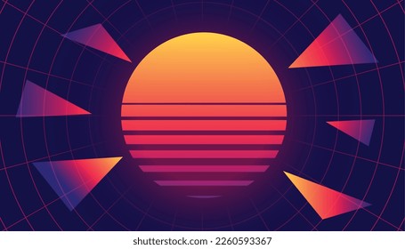 glowing retro futuristic background in geometric style vector 