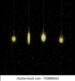 Glowing retro lamps. Image on a dark background with textures. Night Lantern. Vectors
