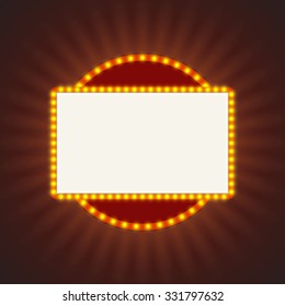 Glowing retro light banner for text. Vector illustration. 