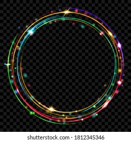 Anillos brillantes con brillo. Multicolorizado sobre fondo transparente. Efectos de luz. Transparencia sólo en formato vectorial