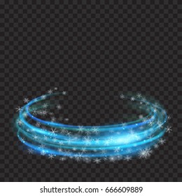 Glowing rings with glitter and snowflakes in light blue colors on transparent background. For used on dark backgrounds. Transparency only in vector format