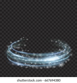 Glowing rings with glitter and snowflakes in light blue colors on transparent background. For used on dark backgrounds. Transparency only in vector file