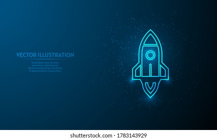 Glowing rocket on blue abstract background. llines on blue background. 