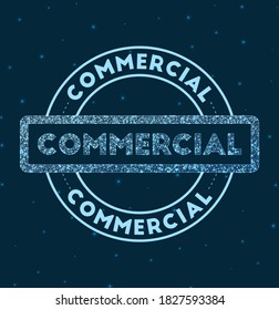 Glowing round badge. Network style geometric commercial stamp in space. Vector illustration.