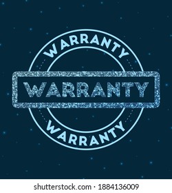 Glowing round badge. Network style geometric warranty stamp in space. Vector illustration.