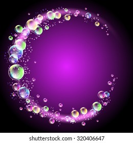 Glowing round frame with versicoloured bubbles