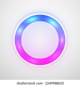 Glowing Round Shape LED Lamp Neon Color Icon. Vector Frame with Copy Space.