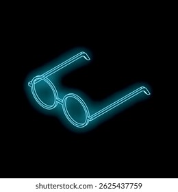Glowing round spectacles with neon light in isometric view on a black background, representing vision, style, and modern aesthetics