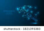 Glowing run polygonal on blue abstract background. low poly run backgraound. lines and triangles on blue background. 