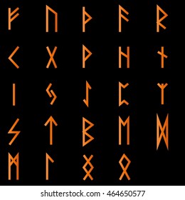 glowing runes on a black background vector alphabet collection of set orange