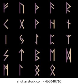 glowing runes on a black background. runic alphabet. set of runes