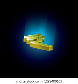 Glowing rupee symbol 3d concept isolated on dark background in vector illustration