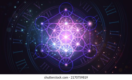 Glowing sacral symbol of Metatron's Cube on the background of space