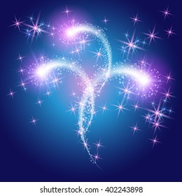 Glowing salute and firework with sparkle stars
