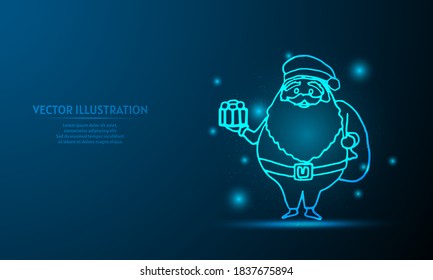 glowing santa claus on a dark blue background of the space with shining stars.