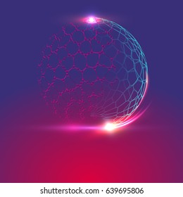 Glowing sci-fi interface HUD elements, globe shaped net. Technology futuristic design, neon lights. Vector mystical background