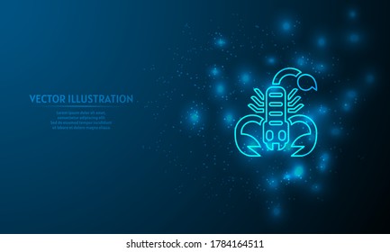 Glowing scorpio on blue abstract background. 