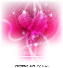 Glowing, scribble and brilliant purple heart for valentine background