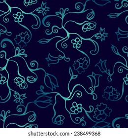 Glowing seamless pattern with flowers.