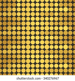 Glowing seamless pattern of golden dots. Dotted golden background. Christmas golden confetti print. Vector Illustration.