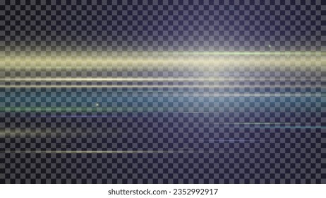 Glowing seawaves on the black screen. Bokeh, photo-filter, vector graphics for any video and photo effects. horizontal stripes. A flash of light. Speed effect.transparent background. Movement.