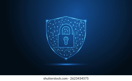 Glowing Shield Cybersecurity Icon: Futuristic Digital Protection, Data Security, and Network Safety Concept with Bright Neon Shield on Dark Background