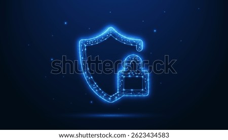 Glowing Shield Cybersecurity Icon: Futuristic Digital Protection, Data Security, and Network Safety Concept with Bright Neon Shield on Dark Background