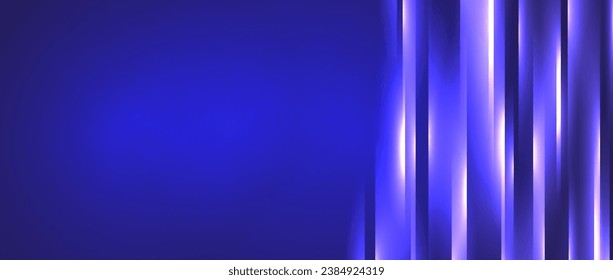 Glowing shine lines background. Blue neon light stripes wallpaper. Abstract motion effect trails backdrop for banner, poster, presentation, cover, brochure, flyer. Vector tech illustration