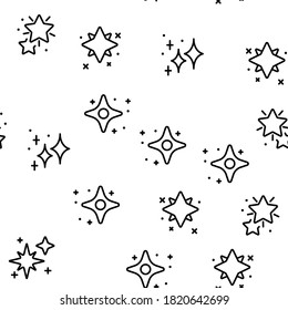 Glowing Shine Stars Vector Seamless Pattern Thin Line Illustration