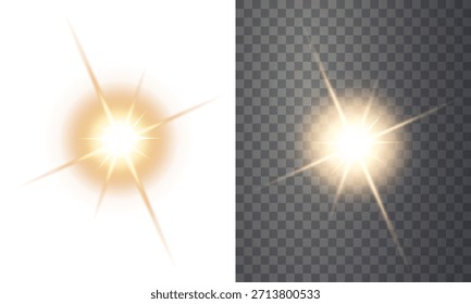 Glowing shine transparent light effect, White glowing light explosion effect. PNG ideal for realistic photo flare with shine ray glow, Sun flash with warm rays, and spotlight.