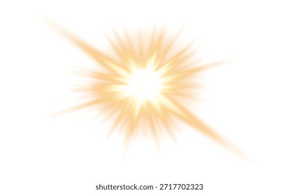Glowing shine transparent light effect, White glowing light explosion effect. PNG ideal for realistic photo flare with shine ray glow, Sun flash with warm rays, and spotlight.