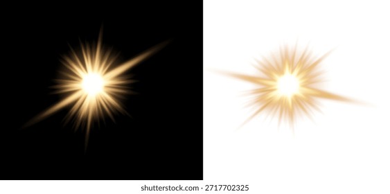 Glowing shine transparent light effect, White glowing light explosion effect. PNG ideal for realistic photo flare with shine ray glow, Sun flash with warm rays, and spotlight.