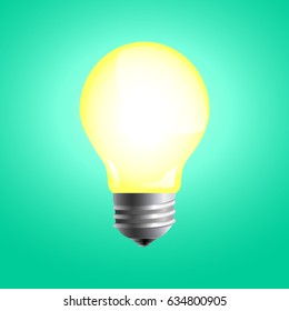 Glowing and shining light bulb. Realistic vector illustration.