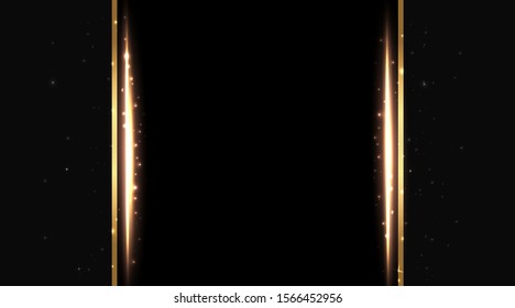 Glowing shining realistic vector lights, tinsel with golden frame elegant background for sale for web and print, luxury decoration for holiday sale, black Friday or other special offer banner 