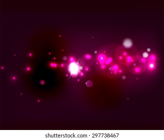 Glowing shiny bubbles and stars in dark space. Vector illustration. Abstract background