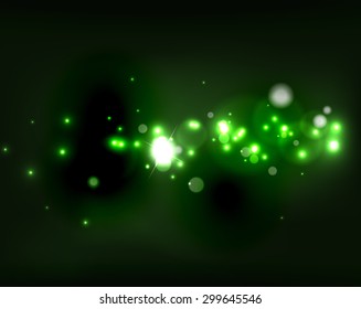 Glowing shiny bubbles and stars in dark space. Vector illustration. Abstract background