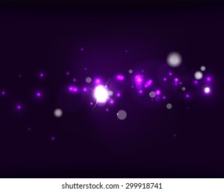 Glowing shiny bubbles and stars in dark space. Vector illustration. Abstract background