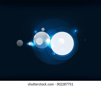 Glowing shiny bubbles and stars in dark space. Vector illustration. Abstract background