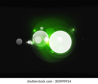 Glowing shiny bubbles and stars in dark space. Vector illustration. Abstract background