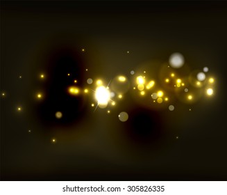 Glowing shiny bubbles and stars in dark space. Vector illustration. Abstract background