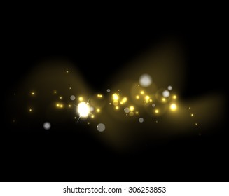 Glowing shiny bubbles and stars in dark space. Vector illustration. Abstract background