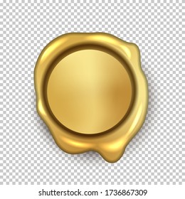 Glühender goldfarbener Wachsverschluss mit Leerraum für Design isoliert auf transparentem Hintergrund. Typgenehmigungszeichen für das Retroschild Qualitätsgarantiezeichen. Firmenbestätigungszeichen