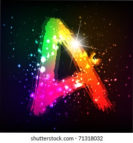 Glowing shiny graffiti letter on space background. Letter A