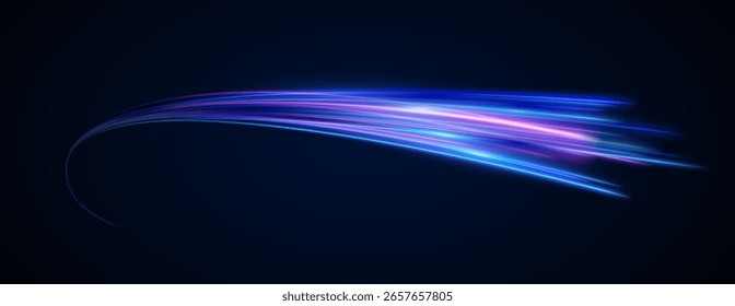 Efeito de linhas brilhantes brilhantes brilhantes. Linhas de velocidade de cor azul vetorial. Efeito de movimento. Onda de trilha clara