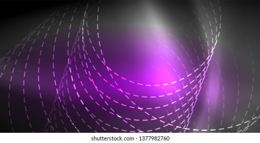 Glowing shiny neon colors with abstract lines, modern background. Vector magic illustration