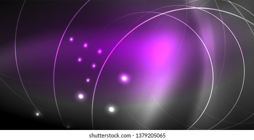 Glowing shiny neon colors with abstract lines, modern background. Vector magic illustration