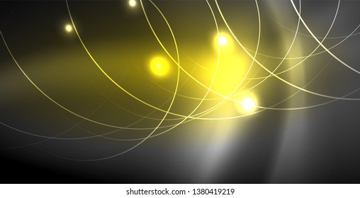 Glowing shiny neon colors with abstract lines, modern background. Vector magic illustration