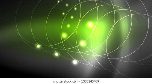 Glowing shiny neon colors with abstract lines, modern background. Vector magic illustration