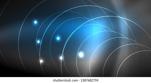 Glowing shiny neon colors with abstract lines, modern background. Vector magic illustration