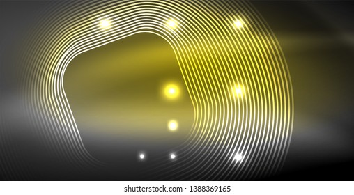 Glowing shiny neon colors with abstract lines, modern background. Vector magic illustration